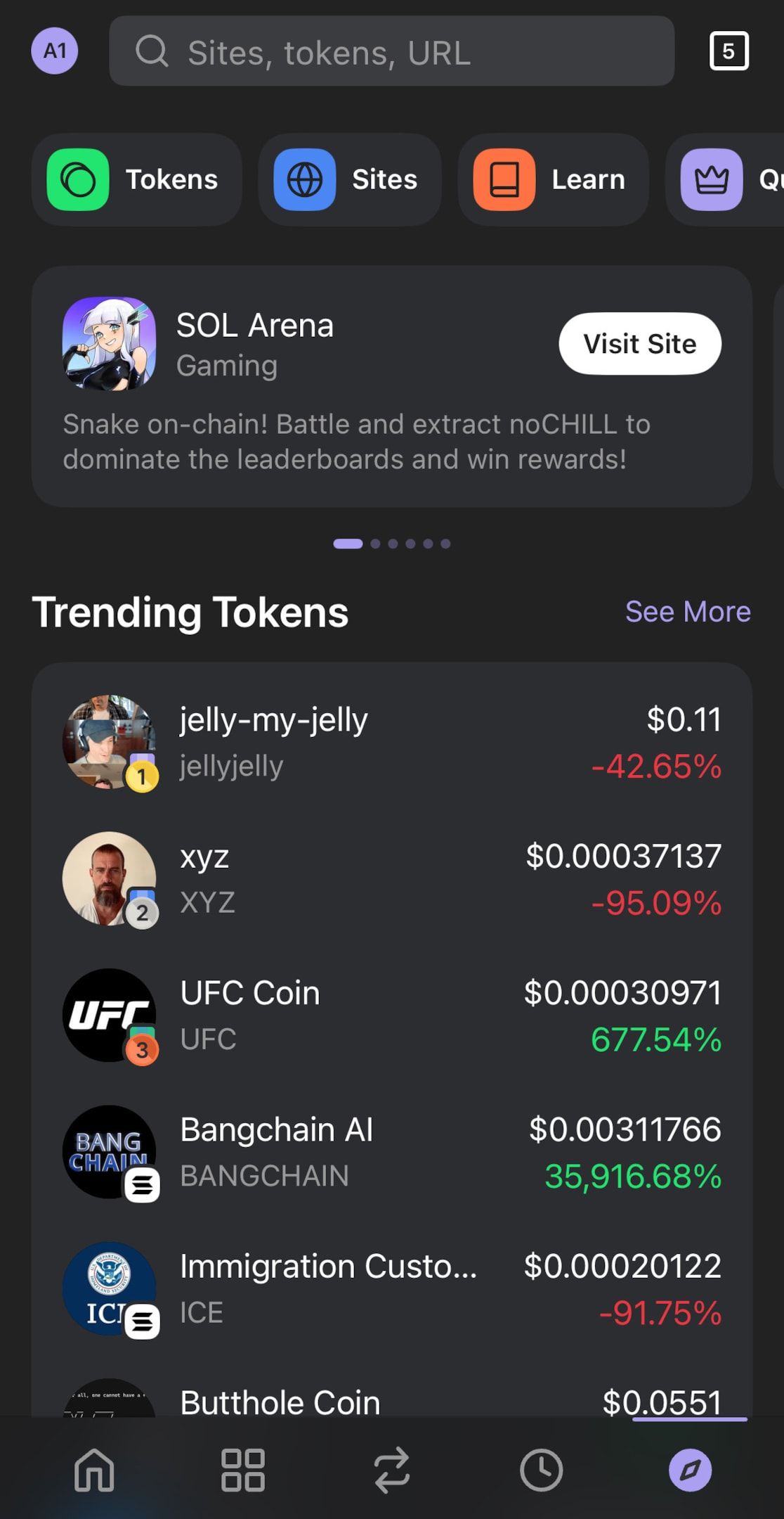 A screenshot of Explore tab options