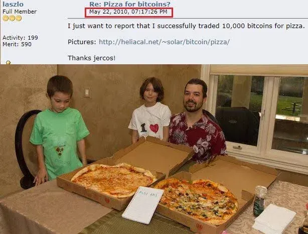An image of Laszlo Hanyecz and his children enjoying their pizza delivery.